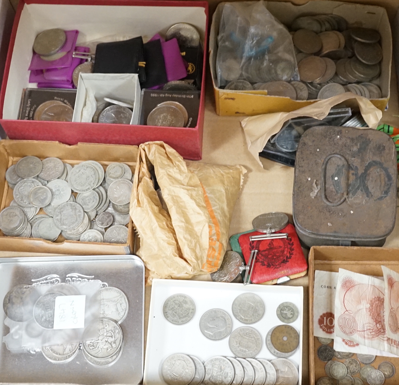 Victorian crowns, six penny pieces, together with other mixed later coinage